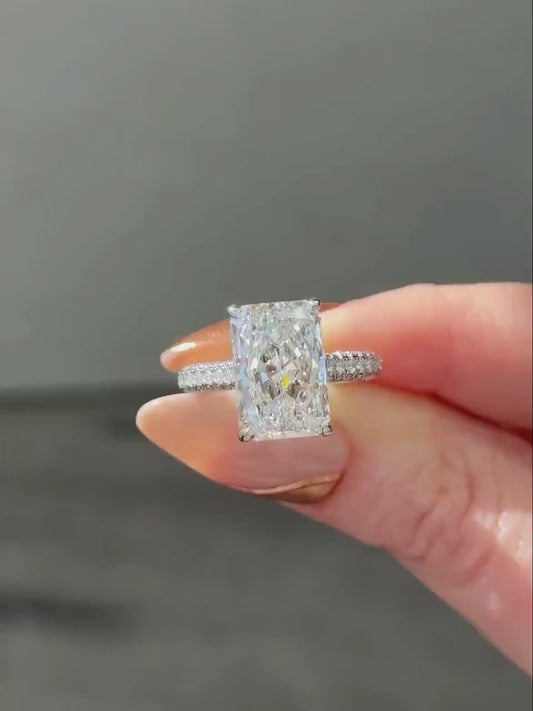 7.00 CT Radiant Lab Grown Diamond Engagement Ring | Hidden Halo Cathedral Ring | IGI Certified