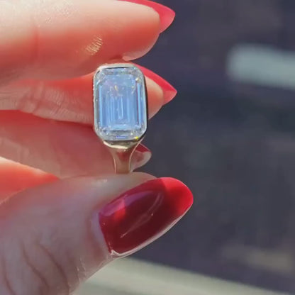 4.30 CT Emerald Cut Lab Grown Diamond Engagement Ring | East-West Bezel Setting | IGI Certified