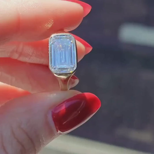 4.30 CT Emerald Cut Lab Grown Diamond Engagement Ring | East-West Bezel Setting | IGI Certified