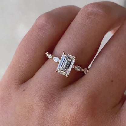 Emerald Lab Grown Diamond Engagement Ring | Minimalist Solitaire with Accent | IGI Certified