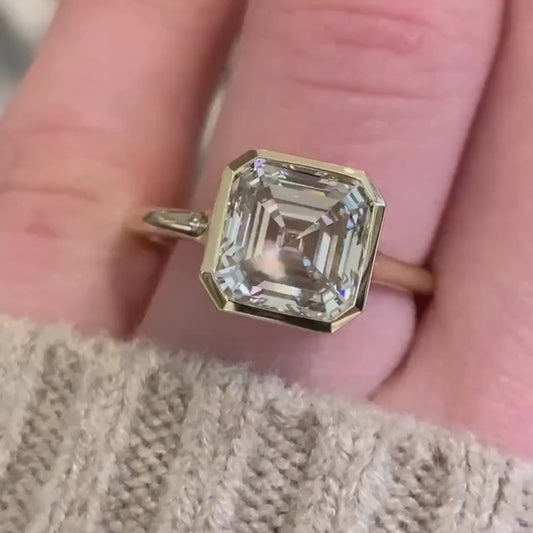 2.70 CT Asscher lab grown diamond engagement ring IGI certified split bezel setting bridal ring luxury sustainable diamond fine jewelry wedding ring