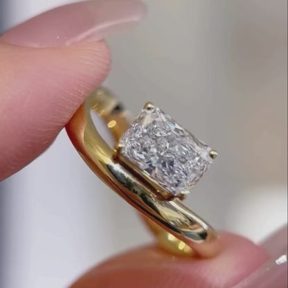 4.00 CT Radiant Lab Grown Diamond Engagement Ring | Modern Wave Band Ring | IGI Certified