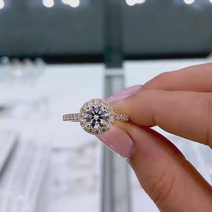 Round Lab Grown Diamond Engagement Ring | Halo Cathedral Design | IGI Certified