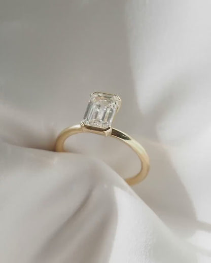 10ct Emerald Half Bezel Cut Solitaire Lab Grown Diamond Ring, Luxurious Engagement Ring and Wedding ring, Anniversary Gift