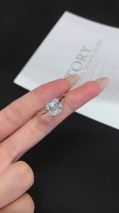 2.20ct Asscher Lab Grown Diamond Engagement Ring | Solitaire Cathedral Setting | IGI Certified