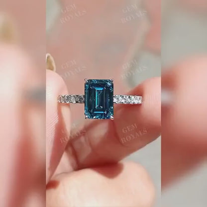 6.00 CT Fancy Blue Emerald Lab Grown Diamond Engagement Ring | Hidden Halo Design | IGI Certified