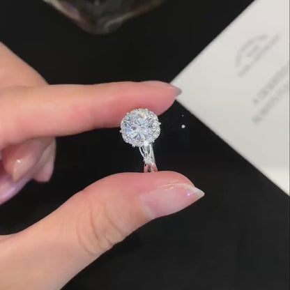 Round Lab Grown Diamond Engagement Ring | Criss Cross Halo Ring | IGI Certified