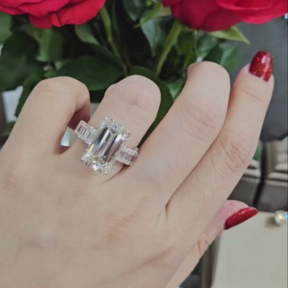 Emerald Lab Grown Diamond Engagement Ring | Emerald Cut Side Stones | IGI Certified