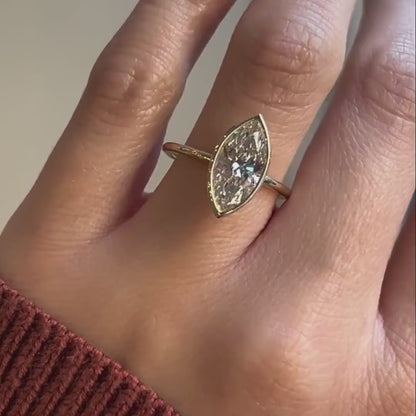 2.00 CT Marquise Lab Grown Diamond Engagement Ring | Full Bezel Ring | IGI Certified
