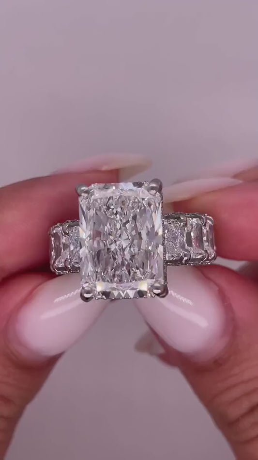 13.50 CT Fancy Yellow Radiant Lab Grown Diamond Engagement Ring | 10 CT Center with 5.50 CT Side Stones | IGI Certified