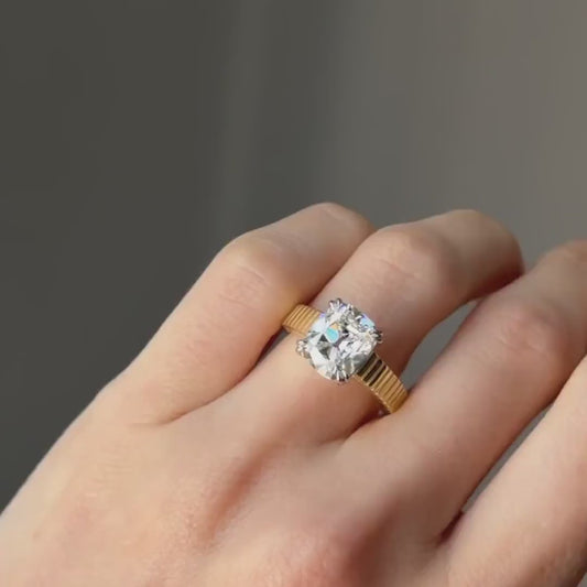 Elongated cushion lab grown diamond ring, vintage inspired engagement ring, unique band bridal jewelry, promise ring for women