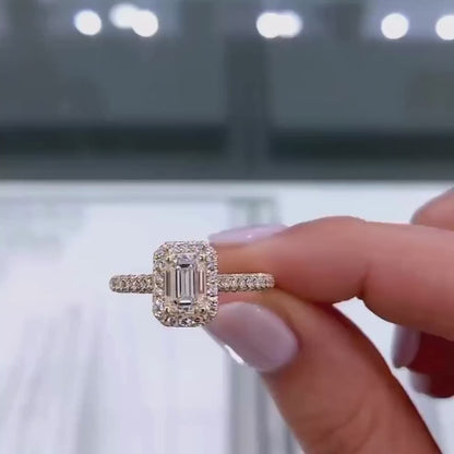 Emerald Lab Grown Diamond Engagement Ring | Cathedral Halo Pavé Setting | IGI Certified