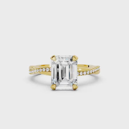 Emerald 4.00CT Lab Grown Diamond Hidden Halo With Twisted Pave Band Engagement Ring Anniversary Ring Gift For Girlfriend