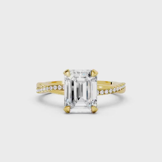 Emerald 4.00CT Lab Grown Diamond Hidden Halo With Twisted Pave Band Engagement Ring Anniversary Ring Gift For Girlfriend