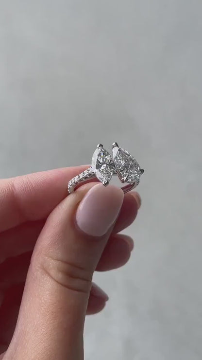2.80 TCW Pear and Marquise Lab Grown Diamond Engagement Ring | Toi Et Moi Ring | IGI Certified