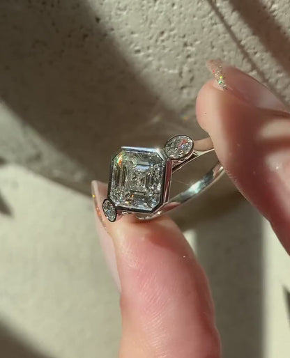 2.80TCW Asscher lab grown diamond engagement ring IGI certified full bezel design bridal ring luxury sustainable fine jewelry