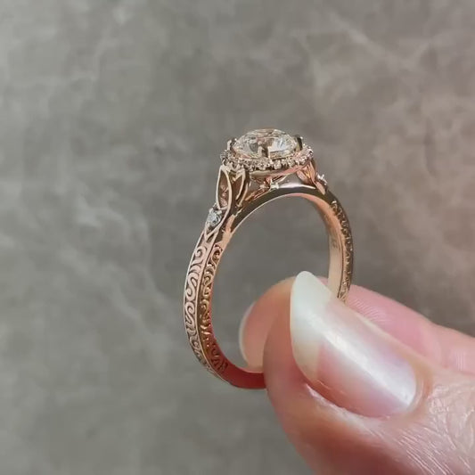 1.20ct Round Lab Grown Diamond Engagement Ring | Halo Cathedral Setting | IGI Certified