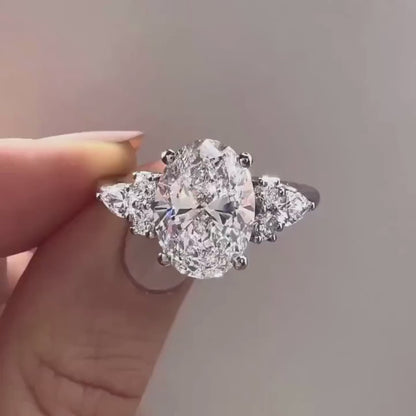 Oval 3.50 CT Lab Grown Diamond Engagement Ring | 3 CT Center with Six Side Stones | IGI Certified