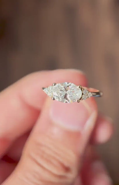 1.50ct Oval Lab Grown Diamond Engagement Ring | Three Stone Side Round Setting | IGI Certified