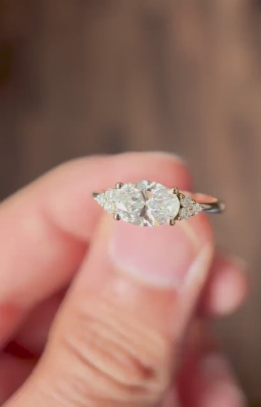 1.50ct Oval Lab Grown Diamond Engagement Ring | Three Stone Side Round Setting | IGI Certified