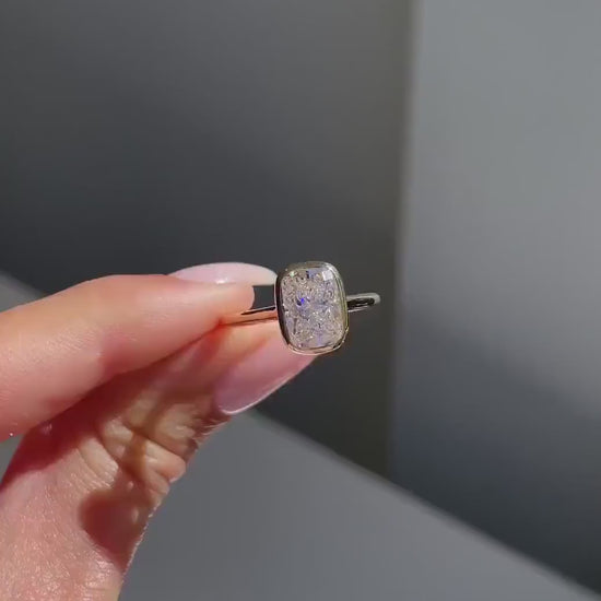 Elongated cushion lab grown diamond engagement ring 2.50CT, bezel set cathedral ring, IGI certified luxury wedding ring jewelry