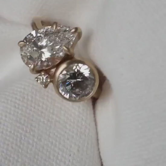 2.0 TCW pear round lab grown diamond Toi Et Moi engagement ring full bezel IGI certified wedding ring bridal jewelry anniversary gift luxury