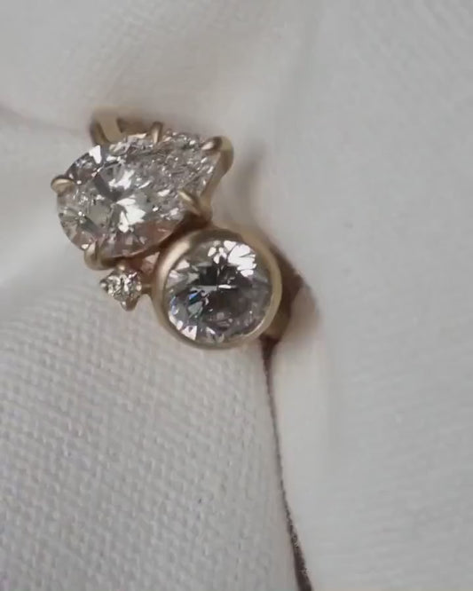 2.0 TCW pear round lab grown diamond Toi Et Moi engagement ring full bezel IGI certified wedding ring bridal jewelry anniversary gift luxury