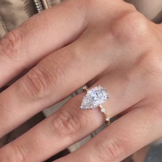 3.00 CT Pear Lab Grown Diamond Engagement Ring | Hidden Halo Solitaire Ring | IGI Certified