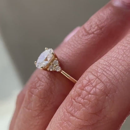 1.00 CT Oval Lab Grown Diamond Engagement Ring | 1.00ct Center with Side Stones | IGI Certified