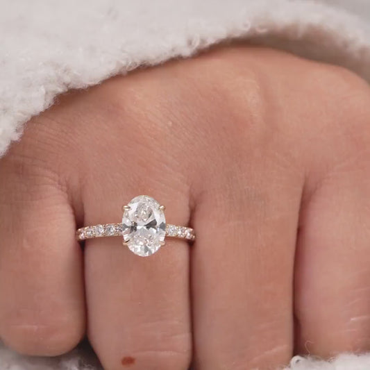 3.50ct Oval Lab Grown Diamond Solitaire Ring With Pave Band Engagement Ring Wedding Ring Gift For Mother Anniversary Gift