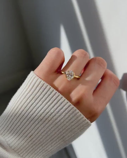 1.50ct Oval Cut Half Bezel Avian Setting Lab Grown Diamond Ring Classic Minimalist Engagement Ring and wedding gift or promise Gift her/women