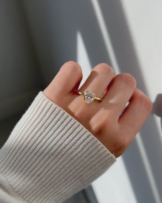 1.50ct Oval Cut Half Bezel Avian Setting Lab Grown Diamond Ring Classic Minimalist Engagement Ring and wedding gift or promise Gift her/women