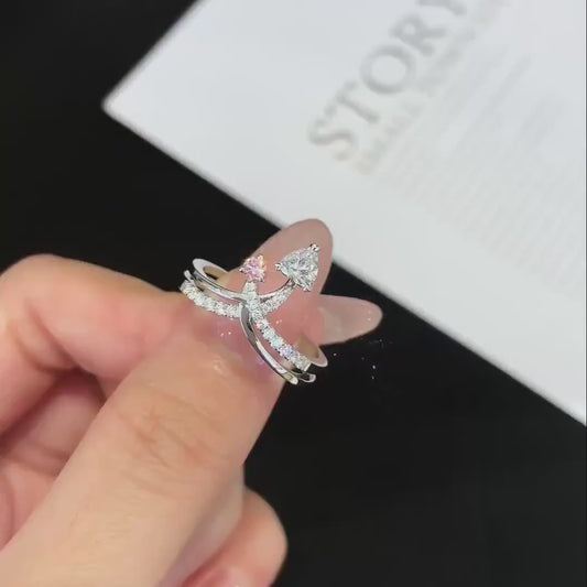 1.20TCW Heart & Fancy Round Lab Grown Diamond Engagement Ring | Toi Et Moi Double Band Setting | IGI Certified