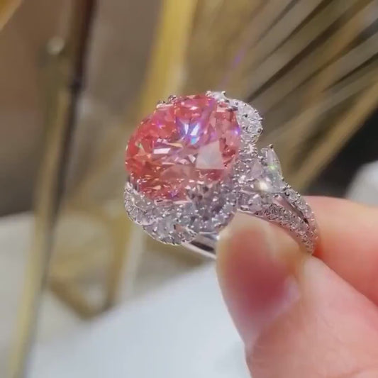 3.50 CT Fancy Pink Round Lab Grown Diamond Engagement Ring | Halo Ring | IGI Certified