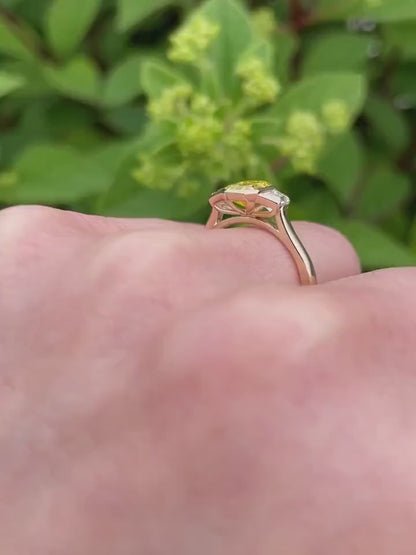 1.00 CT Fancy Yellow Emerald Lab Grown Diamond Engagement Ring | Three Stone Ring | IGI Certified