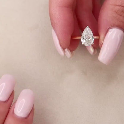3.00 CT Pear Cut Lab Grown Diamond Engagement Solitaire Ring | Hidden Halo | IGI Certified