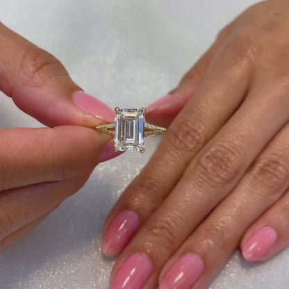 4.30 CT Emerald Cut Lab Grown Diamond Engagement Ring | Modern Split Shank | IGI Certified