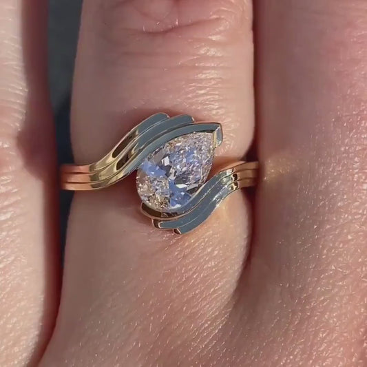 1.00ct Pear Lab Grown Diamond Engagement Ring | Half Bezel Setting | IGI Certified