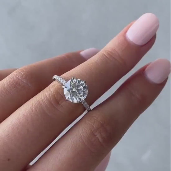 Round 4.40 TCW lab grown diamond IGI certified engagement ring hidden halo 6 claw setting wedding ring bridal jewelry gift for her wife luxury ring
