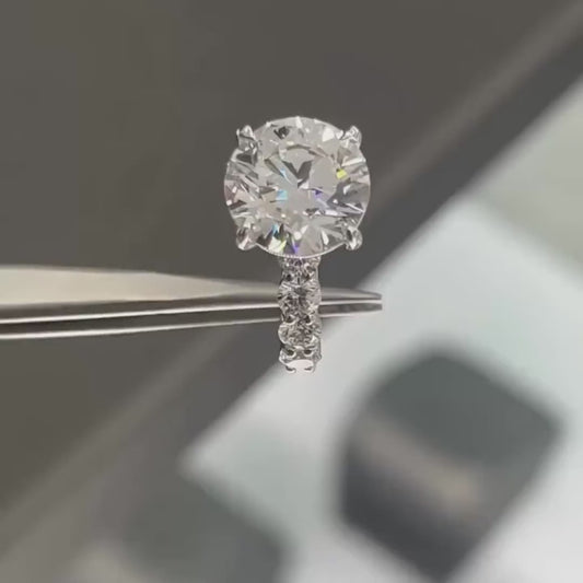 4.00 CT Round Lab Grown Diamond Engagement Ring | Hidden Halo Pavé Ring | IGI Certified