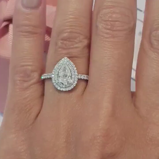 3.00 CT pear cut lab grown diamond engagement ring halo pavé setting IGI certified wedding bridal ring elegant luxury jewelry for women gift item