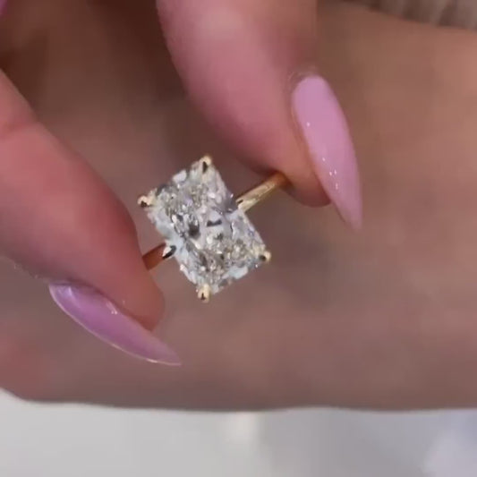 4.00 CT Radiant Lab Grown Diamond Engagement Ring | Hidden Halo Setting | IGI Certified