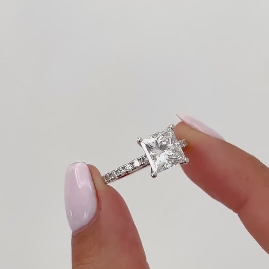 3.0ct princess cut lab grown diamond ring pave band engagement ring IGI certified wedding ring bridal jewelry luxury elegant design gift for women