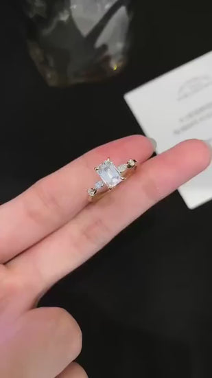 2.20 TCW emerald cut lab grown diamond engagement ring marquise round side stones IGI certified bridal wedding ring promise ring sustainable ethical luxury