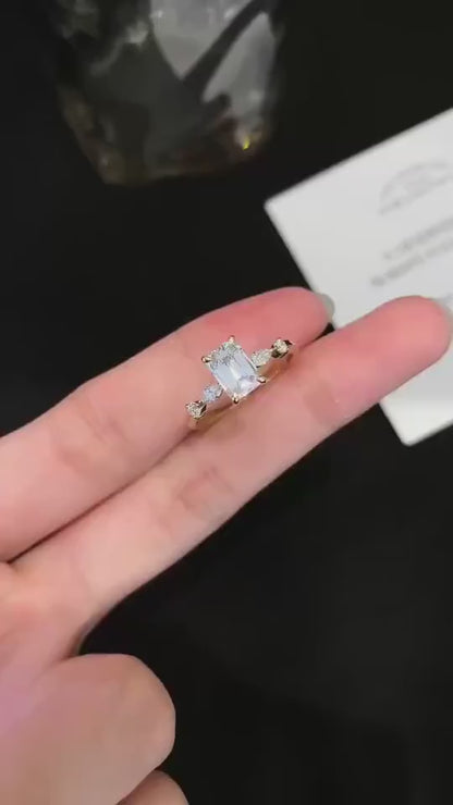 2.20 TCW emerald cut lab grown diamond engagement ring marquise round side stones IGI certified bridal wedding ring promise ring sustainable ethical luxury