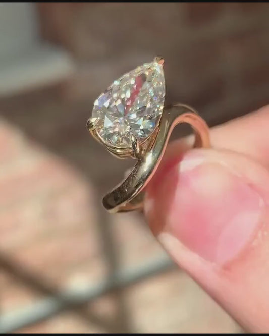 3.70 CT Pear Lab Grown Diamond Engagement Ring | Wave Style Band | IGI Certified