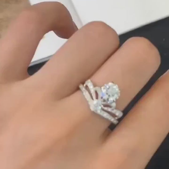 Modern 2.00TCW round and pear lab grown diamond engagement ring IGI certified unique setting ethical diamond engagement wedding bridal jewelry ring luxury