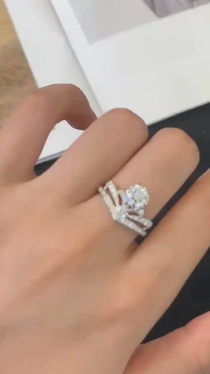 Modern 2.00TCW round and pear lab grown diamond engagement ring IGI certified unique setting ethical diamond engagement wedding bridal jewelry ring luxury