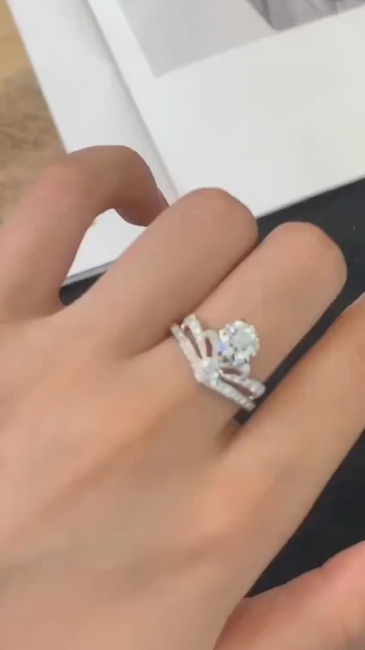 Modern 2.00TCW round and pear lab grown diamond engagement ring IGI certified unique setting ethical diamond engagement wedding bridal jewelry ring luxury