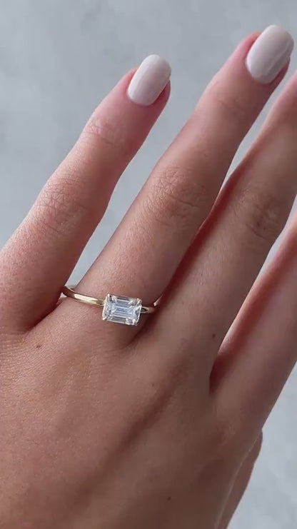 2.00 CT Emerald Lab Grown Diamond Engagement Ring | East-West Set Solitaire Ring | IGI Certified